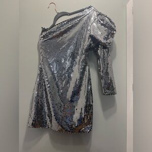 Silver Sequin One-Shoulder Dress